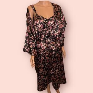Cacique 2 Piece Floral Satin Robe/Cover Up Size (18-20)